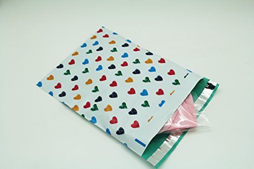 10x13 100 Colorful Hearts Designer Poly Mailers Shipping Envelopes Boutique Bags