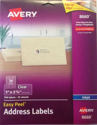 Avery 8660 Clear Inkjet Address Labels Easy Peel 1x 2 5/8 750 Count FreeShipping