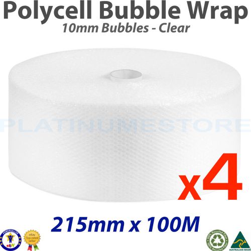 4 x 215mm x 100M Meters Bubble Wrap Roll  POLYCELL Clear Bubblewrap 10mm Bubbles