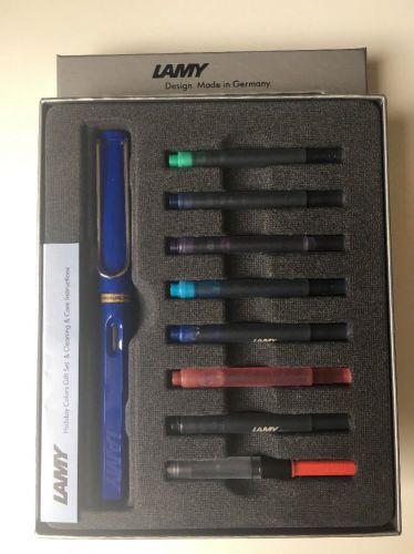 Lamy Holiday Gift Set Safari Blue Fountain Pen Cartridges+Converter L14M $50 New