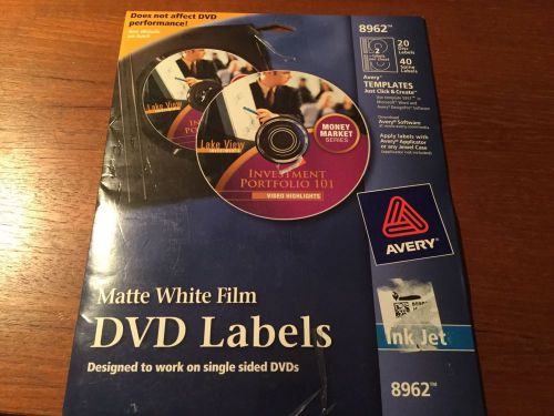 Avery Dennison 8962 DVD labels matte white film 20/pack new