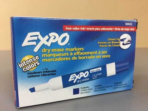 EXPO 80003 DRY ERASE Low Odor MARKERS * BLUE * 12 COUNT * Chisel Tip Pens