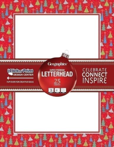 Christmas Letterhead Tree Border Red and Gold Foil Inkjet Laser Copy 25 pack