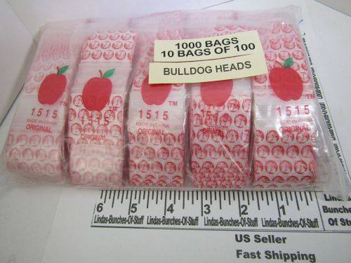 1000 bulldog heads 1 1/2&#034; x 1 1/2&#034; 2 mill plastic zip seal bags new! for sale