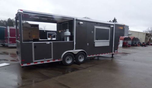 Concession trailer charcoal gray 8.5&#039; x 30&#039; gooseneck bbq smoker catering event for sale