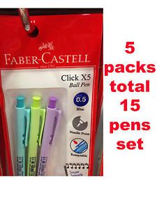 Faber Castell Blue Ink Ball Pen Click X5 with 0.5mm tip 15 pcs colorful pen set