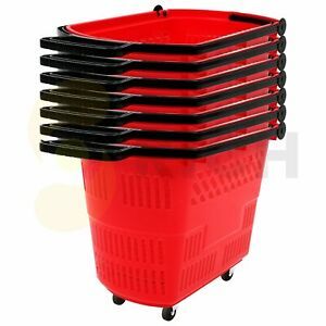 6Pack Material Shopping Trolley Basket with Wheels Supermarket Retail Store Shop