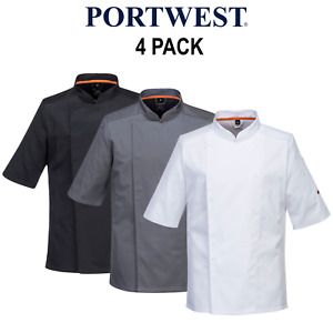 Portwest 4 Pack MeshAir Pro Chefs Jacket S/S Slim Fit Apron Durable Comfy C738