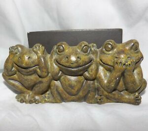 Silvestri See Hear Speak No Evil Olive Green Frogs Desktop Business Card Holder