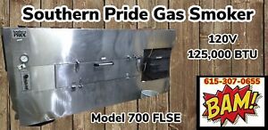 Southern Pride Model 700 FLSE gas-wood-fired commercial Smoker oven.