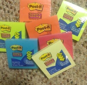 Post-It Note Pads 3x3 Super Sticky pop-up Assorted Bright Colors Pads (SET OF 5
