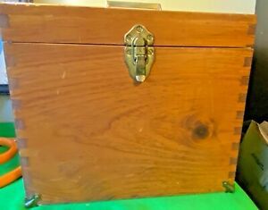 Vintage Dovetail Wood Office File Box Brass 12x9x10.5&#034; Large Secretary Executive