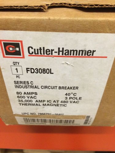 Cutler Hammer FD3080L Series C Poles 2 80 amp 600 v Circuit Breaker New
