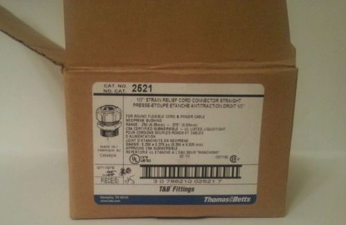 New thomas betts 2521 1/2&#034; strain relief cord connector lot of 25 for sale