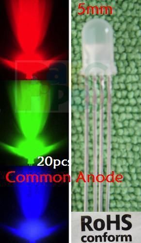 100x 5mm diffused rgb red/blue/green led common anode 4-pin tri-color 3v-12v l4p for sale