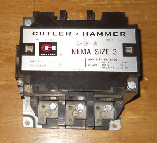Cutler hammer c10en3 series a1 nema size 3 contactor 3ph 90amp coil:208v 60cy for sale