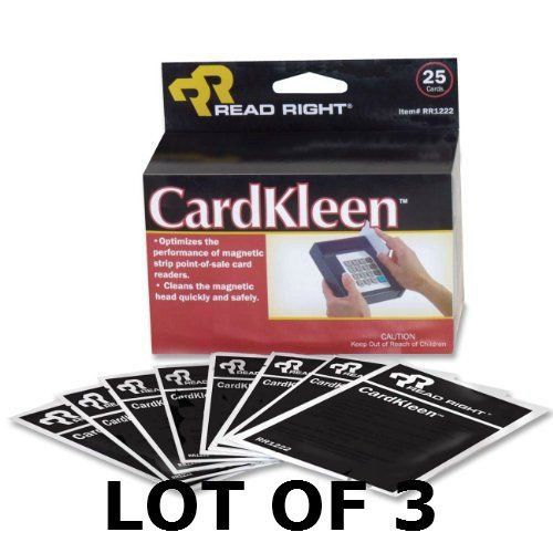 Read Right CardKleen Magnetic Head Cleaning Cards LOT OF 3 (25/Box) NEW! RR1222