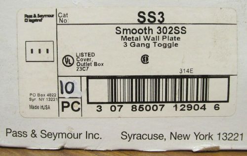 NEW LOT OF 10 PASS &amp; SEYMOUR SMOOTH 302SS METAL WALL PLATES 3 TOGGLE ... WL-187