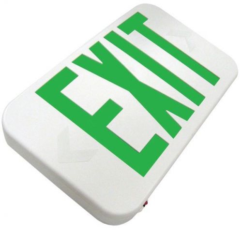 Led exit sign with green letters white thermoplastic housing battery backup for sale