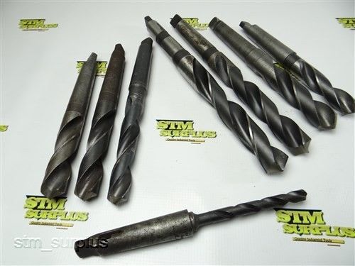 LOT OF 8 HSS TAPER SHANK TWIST DRILLS 7/16&#034; TO 1-7/64&#034; WITH 2MT MIDWEST