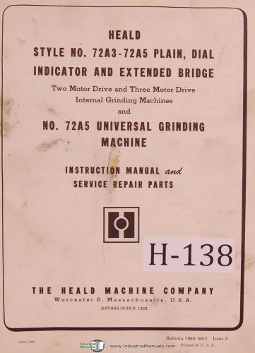 Heald 72A3-72A5, Issue 2 Grinding Operator Parts Maintenance Manual Year (1966)