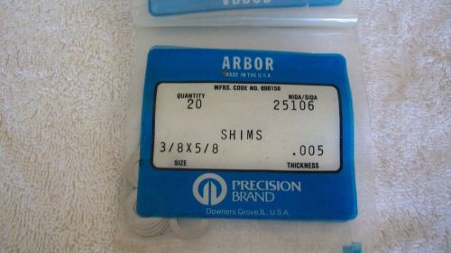 Precision  Arbor Shims 3/8&#034; I.D. X 5/8&#034; O.D.X 0.005 thickness (4) pachages of 20