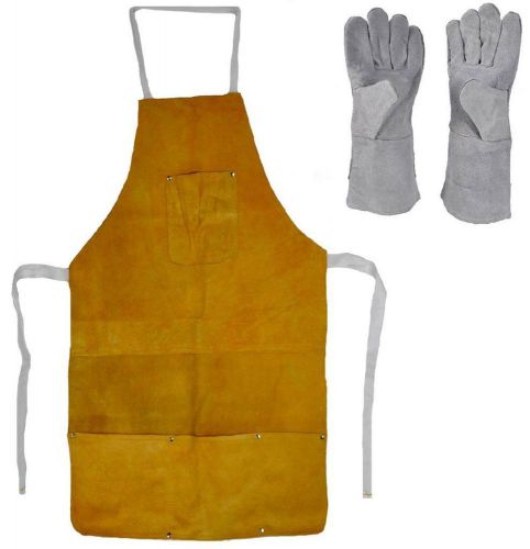 Leather Heat Resistant Safety Apron + Glove Set Melting Refining Gold Silver 32&#034;