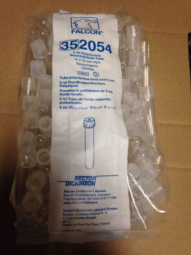 Falcon 2054 5ml polystyrene round bottom tube (w cap) 12x75 mm 125 ct. lot 1of3 for sale