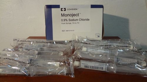 Opened Box 16 pcs, MONOJECT 0.9% Sodium Chloride, 10ml Fill, Flush Syringe 05/16