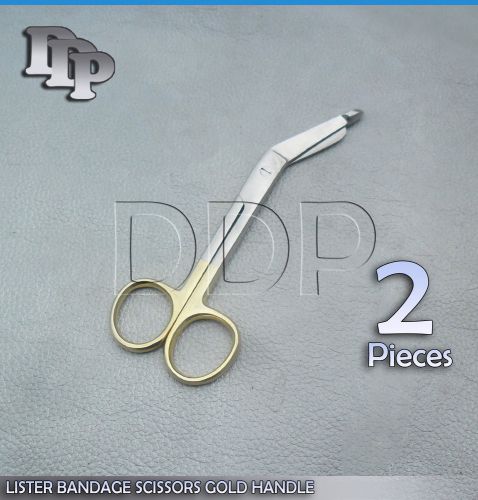 2 Lister Bandage Scissors 3.5&#034; With Gold Handles Surgical