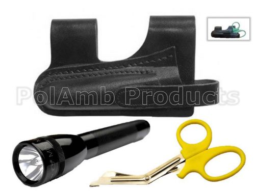 Leather horizontal scissor/torch pouch inc maglite + yellow shears for sale