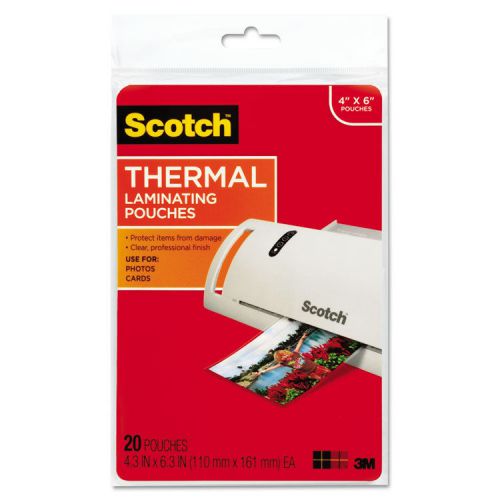 Scotch Thermal Laminating Pouches, Photo Size 4&#034; x 6&#034;, 5 Mil, 20/Pack TP5900-20