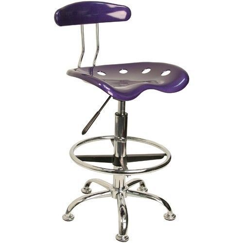 Vibrant violet and chrome drafting stool with tractor seat - kid&#039;s office chair for sale