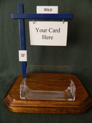 Real Estate Business Card Holder CB Blue Realty Sold Sign Office Gift