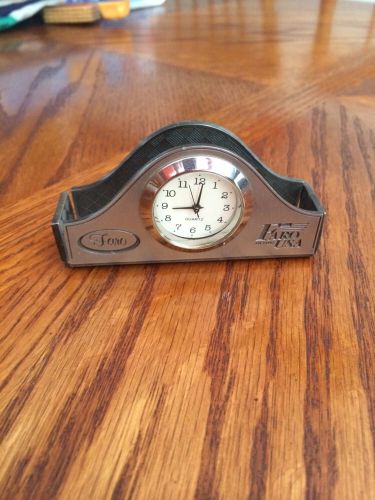 PEWTER Faro USA business card holder with clock
