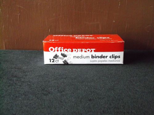 Office Depot Medium Binder Clips / Document Holders ~ 12 To A Box ~ Black Steel