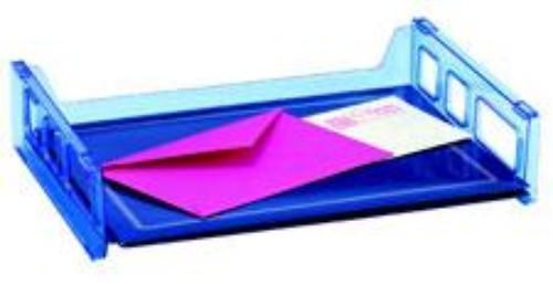 OfficeMate Blue Glacier Letter Tray Side Load with Ribbed Base &amp; Carry Handles