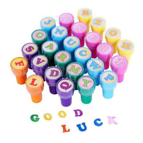 26 Assorted Self-Inking Stamp Plastic Letter Kids DIY Fun Craft Party Favor Gift