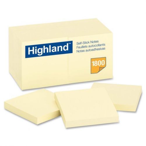 New 18PK  Highland Adhesive Note Pads 3&#034; X 3&#034;  - MMM654918PK Yellow Color
