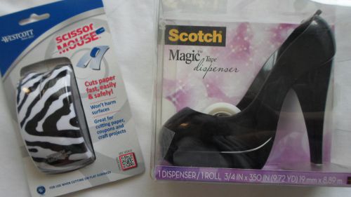Black Stiletto Shoe Tape Dispenser SCOTCH Zebra Animal Scissor Mouse WESTCOTT