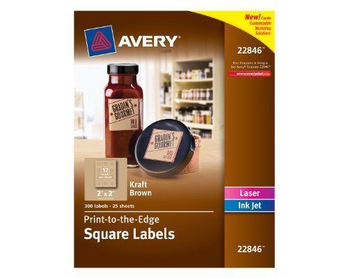 Avery print-to-edge kraft brown square labels - 2&#034; width x 2&#034; length - (22846) for sale
