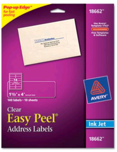 Avery Easy Peel Clear Shipping Labels Inkjet 1.3 x 4-Inches, Pack of 140 (18662)