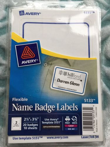Avery Flexible Name Badge Labels 20 Per Pack *Templete 5151 Laser/Ink Jet