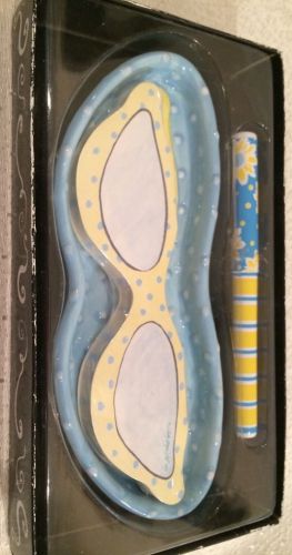 Eyeglass Tray, Note Pad &amp; Pen Gift Set Blue And Yellow NIB