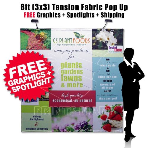 8&#039; TENSION Pop-Up Trade Show Booth Display Banner Stand FREE Graphic + Spotlight