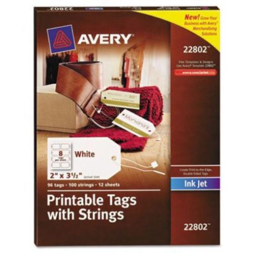 Avery Blank Printer-Compatible Tags With Strings  2 x 3 1/2  White  96/Pack