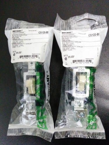 (2 pc) Bryant Hubbell Toggle Switch Single Pole 20A Commercial Ivory CS120-BI