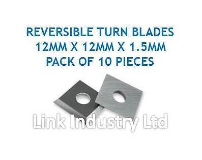 10 pces. 12 x 12 x 1.5mm CARBIDE REVERSIBLE TURN BLADES, REVERSIBLE TIP KNIVES