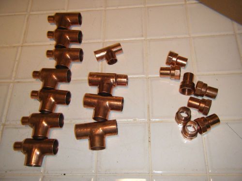 19 misc 7@ 1&#034; x 1/2&#034; x 1&#034; + other copper fitting CELLO reducing Solder Tee