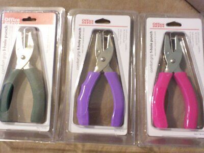 OFFICE DEPOT COMFORT GRIP 1-Hole Punch Item 719-521 - LOT OF 3
